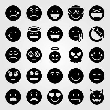 Duygular Icon set vektör. Şeytan, serin, utangaç ve melek 