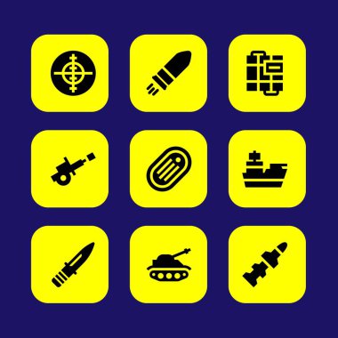 Silah vektör Icon set. roket, belirteç, bıçak ve savaş topu