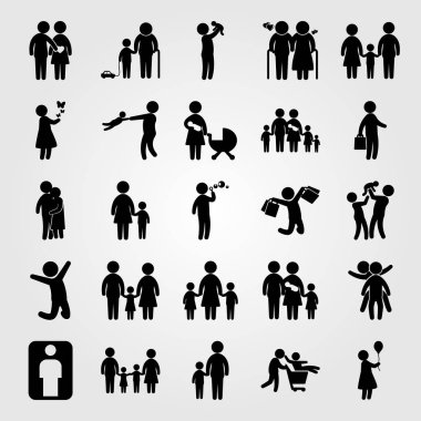 İnsanlar Icon set vektör. adam çanta, anne, işadamı ve çift