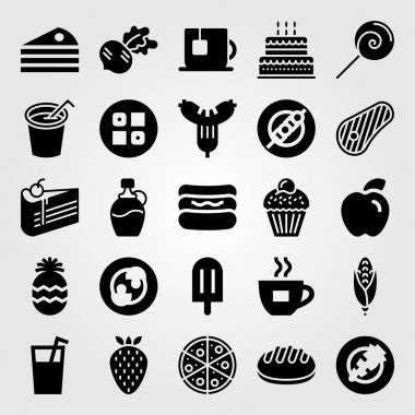 Yiyecek ve içecekler Icon set vektör. ekmek, apple, sosisli sandviç ve dondurma