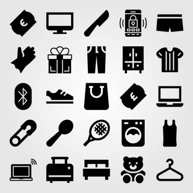 Alışveriş vektör Icon set. eldiven, tenis raketi, hediye ve ayı