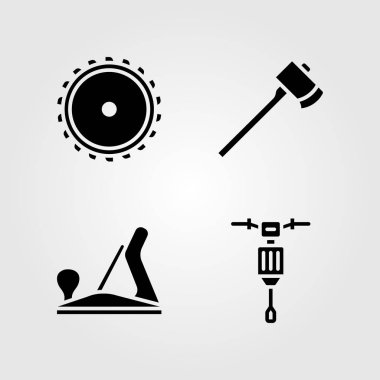 Araçlar Icons set. Blade, balta, ahşap uçak ve kırıcı vektör çizim gördüm