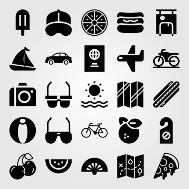 Yaz aylarında vektör Icon set. Deniz, fan, güneş gözlüğü ve kapı kolu