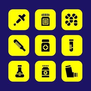 Tıp vektör Icon set. hap, tüp bebek, şişesi ve pipet