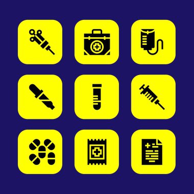Tıp vektör Icon set. şırınga, yardım grubu, yardım ve tüp