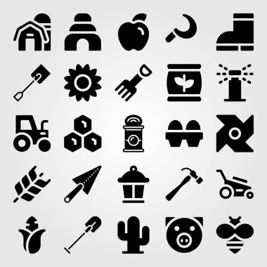 Bahçe simge vektör ayarlayın. çekiç, kaktüs, orak ve yumurta