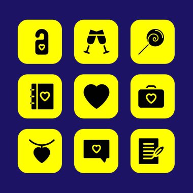 Sevgililer günü vektör Icon set. aşk mektubu, kalp, Sevgililer günü ve kalp kolye