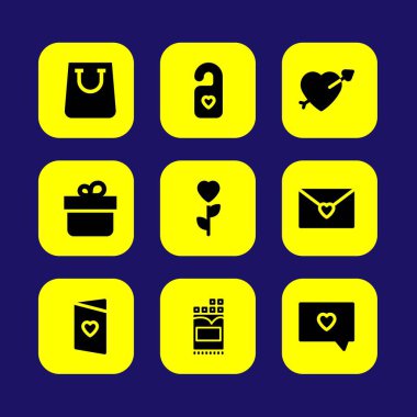 Sevgililer günü vektör Icon set. kalp, aşk posta, alışveriş çantası ve aşk kartı