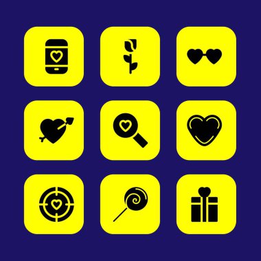 Sevgililer günü vektör Icon set. kalp, Sevgililer günü, aşk ve gül