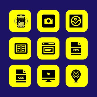 Web tasarım vektör Icon set. Smartphone, css, yer tutucu ve maskesi