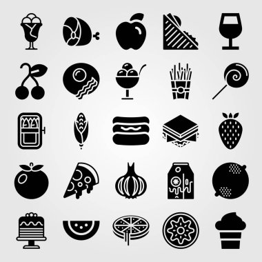 Yiyecek ve içecekler Icon set vektör. domates, süt, jambon ve Mısır