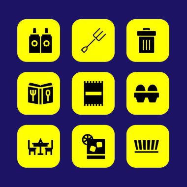 Mutfak vektör Icon set. çöp kutusu, soslar, plaj havlusu ve yumurta