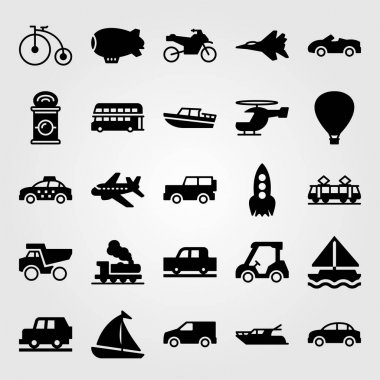 Ulaşım vektör Icon set. Araba, Bisiklet, tramvay ve kamyon