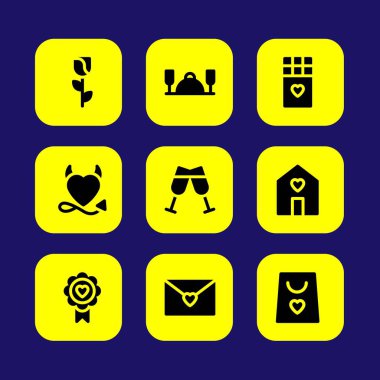 Sevgililer günü vektör Icon set. Rose, aşk rozet, alışveriş çantası ve çikolata