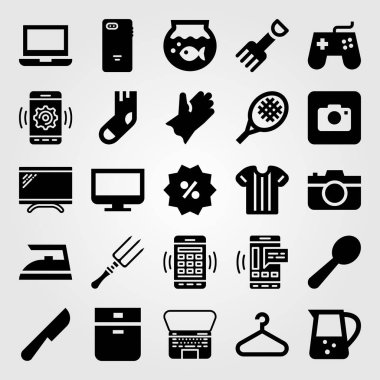 Alışveriş vektör Icon set. spor gömlek, çorap, demir ve kavanoz