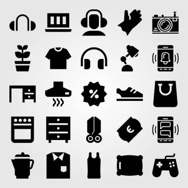 Alışveriş vektör Icon set. bitki, dizüstü bilgisayar, Resepsiyon ve bilet