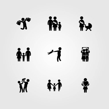 İnsanlar simge vektör ayarlayın. Kız, kadın kalp, babası ve çerçeve