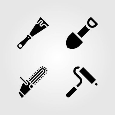 Araçlar Icons set. Vektör çizim kürek, chainsaw, rulo ve sıyırıcı