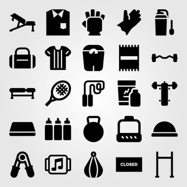 Fitness vektör Icon set. blok, jimnastik minderi ve pazı halter, Çek