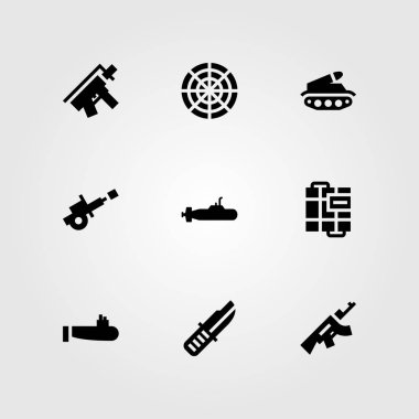 Silah vektör Icon set. tüfek, radar, denizaltı ve bıçak