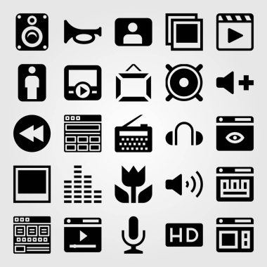 Multimedya vektör Icon set. çerçeve, adam, tarayıcı ve mikrofon