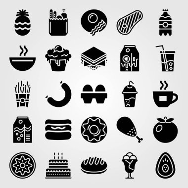 Yiyecek ve içecekler Icon set vektör. meşrubat, biftek, patates kızartması ve yumurta