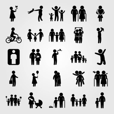 İnsanlar simge vektör ayarlayın. Anne, anne bebek, anne ve kalp kadınla