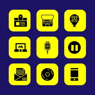 Temel vektör Icon set. mikrofon, kayıt düğmesine, kimlik kartı ve e-posta