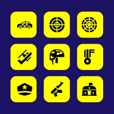 Askeri vektör Icon set. Helikopter, Araba, nursecy ve polis araba