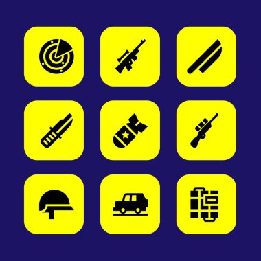 Askeri vektör Icon set. keskin nişancı, radar, bıçak ve bomba