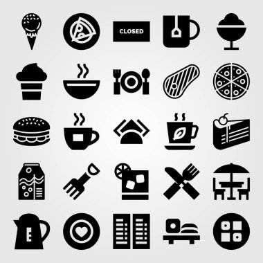 Restoran vektör Icon set. kapalı, çatal bıçak takımı, favori ve kokteyl