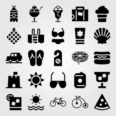 Yaz aylarında vektör Icon set. flip flop, Araba, Bisiklet ve kabuk