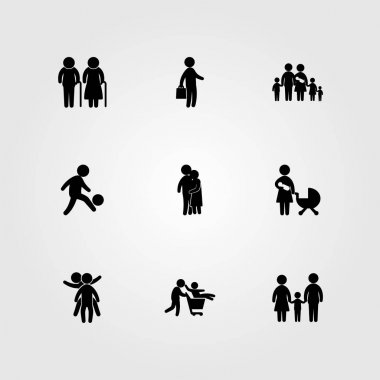 İnsanlar simge vektör ayarlayın. dostum, iş adamı, sevgi ve bebek ile anne