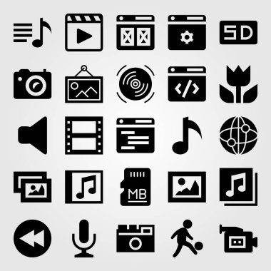 Multimedya vektör Icon set. film rulo, resim, video kamera ve quaver