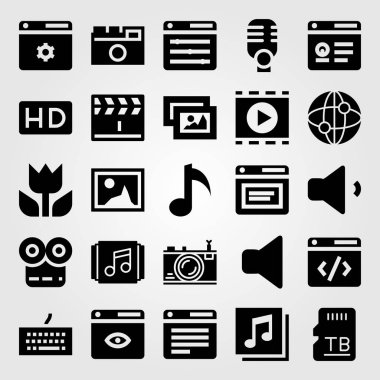 Multimedya vektör Icon set. quaver, hoparlör, sd kart ve klavye