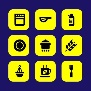 Mutfak vektör Icon set. süzgeç, pot, fırın ve sabun dispenseri