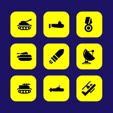 Askeri vektör Icon set. uydu, radar, kurşun ve madalya