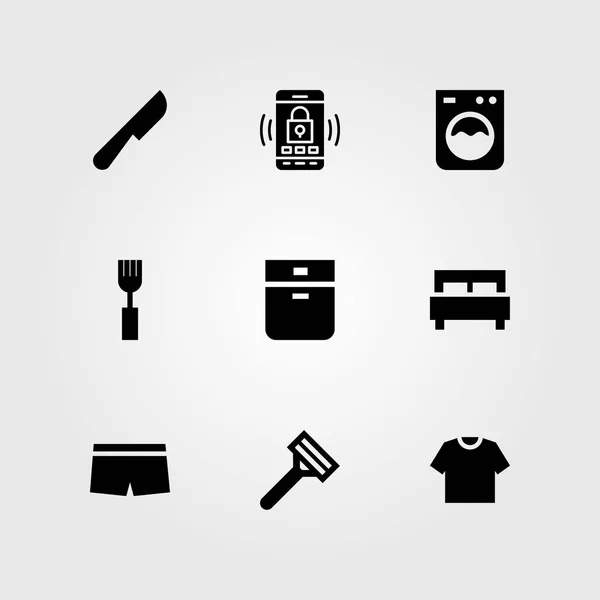 Winkelen Vector Icon Set Wasmachine Scheermes Mes Vork — Stockvector