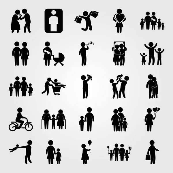 Humans Icon Set Vector Couple Frame Man Woman Heart — Stock Vector