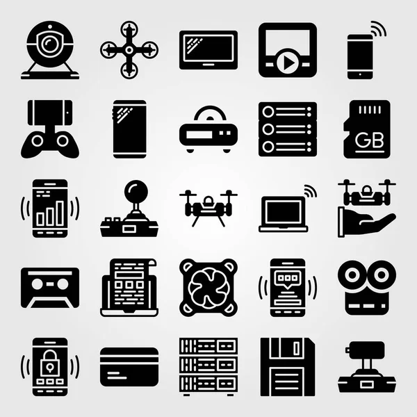 Technology icon set vector. movie player, router, laptop and memory — Stock Vector