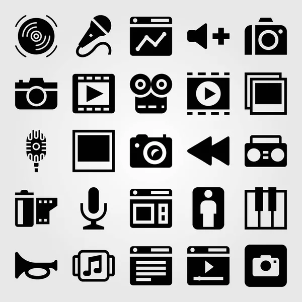 Multimedia Vector Icon Set Man Volume Trompet Film Speler — Stockvector