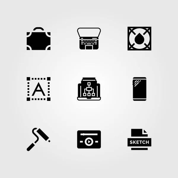 Diseño Web icono vectorial conjunto. portátil, smartphone, reproductor de música y boceto — Archivo Imágenes Vectoriales