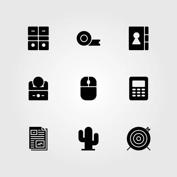 Conjunto de iconos de vector empresarial. agenda, cinta adhesiva, cinta adhesiva y archivo — Vector de stock