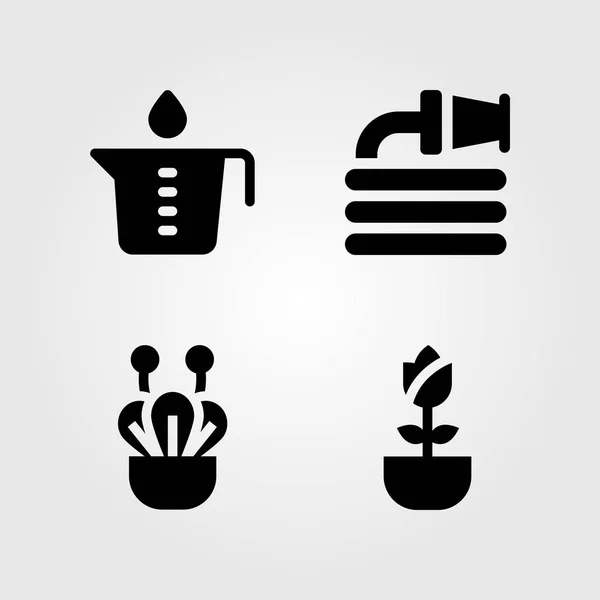 Kamerplanten vector icon set. plant, bloem, slang en besproeiing pot — Stockvector