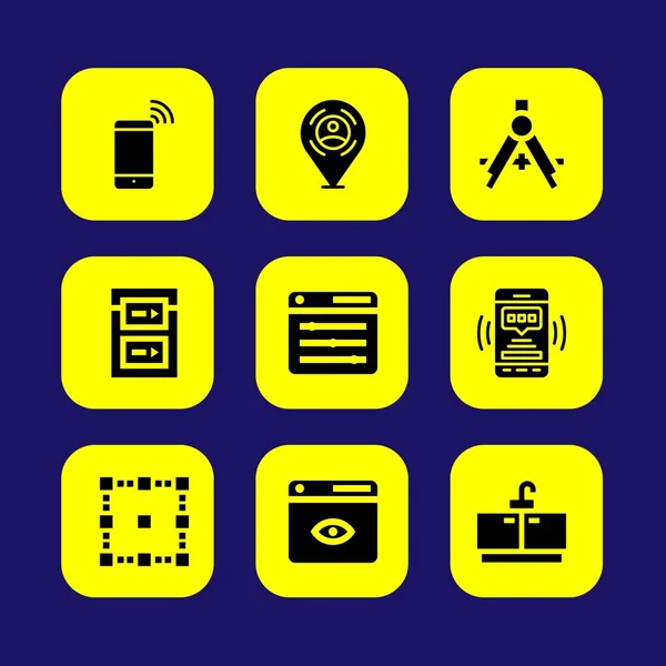 Diseño Web icono vectorial conjunto. marcador de posición, cosecha, smartphone y brújula — Archivo Imágenes Vectoriales