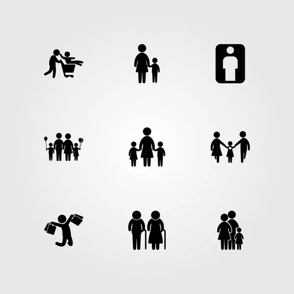 L'icona umana imposta il vettore. padre, madre con figlio, ragazza e bambina — Vettoriale Stock