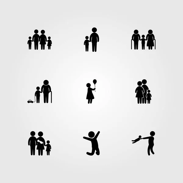 Icono humano vector conjunto. familia, papá, bebé y niños — Vector de stock