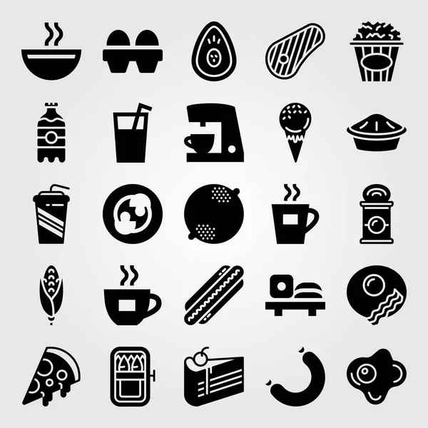 Food And Drinks vector icon set. eggs, soft drink, lemon and soup