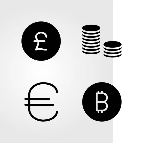 Icônes de banque réglées. Illustration vectorielle pièces, pièces, livres sterling et euros — Image vectorielle