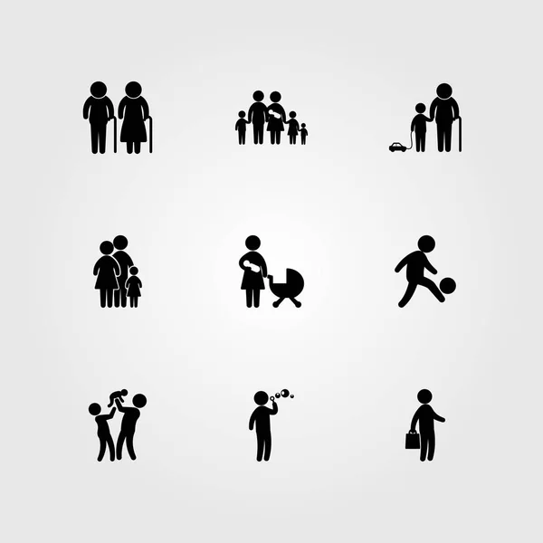 Menschen Icon Set Vektor Baby Spielendes Kind Mädchen Und Familie — Stockvektor